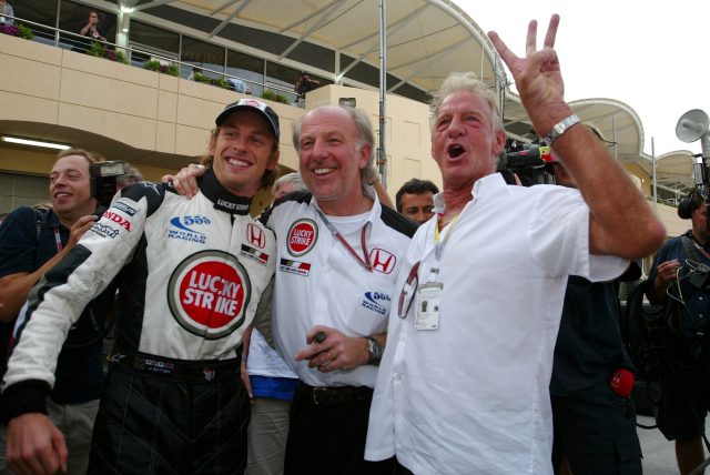 Jenson Button, David Richards and John Button